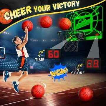 EagleStone Indoor Mini Basketball Hoop for Kids, Over The Door Basketball Hoops with LED Lighting, M...