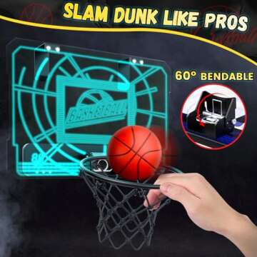 EagleStone Indoor Mini Basketball Hoop for Kids, Over The Door Basketball Hoops with LED Lighting, Mini Hoop with Scoreboard & 4 Balls, Perfect Basketball Toy Gift for Boys and Girls Ages 3-5,8-12