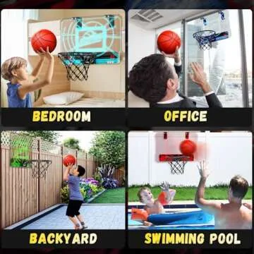 EagleStone Indoor Mini Basketball Hoop for Kids, Over The Door Basketball Hoops with LED Lighting, Mini Hoop with Scoreboard & 4 Balls, Perfect Basketball Toy Gift for Boys and Girls Ages 3-5,8-12