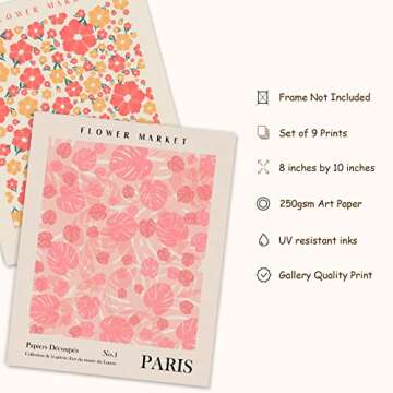 AnyDesign 9Pcs Flower Market Wall Art Prints Matisse Art Poster Unframed Floral Drawing Posters Colorful Decor for Gallery Room Aesthetic Living Room Bathroom Decor, 8x10inch