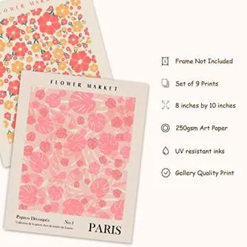 AnyDesign 9Pcs Flower Market Wall Art Prints Matisse Art Poster Unframed Floral Drawing Posters Colorful Decor for Gallery Room Aesthetic Living Room Bathroom Decor, 8x10inch