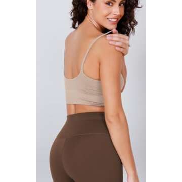 ODODOS Seamless Sports Bra for Women Ribbed Camisoles Non Padding Yoga Bra Crop Tank Tops, Beige, X-Small