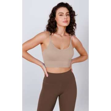 ODODOS Seamless Sports Bra for Women Ribbed Camisoles Non Padding Yoga Bra Crop Tank Tops, Beige, X-Small