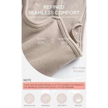 ODODOS Seamless Sports Bra for Women Ribbed Camisoles Non Padding Yoga Bra Crop Tank Tops, Beige, X-Small