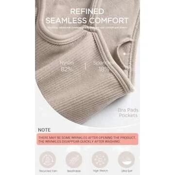 ODODOS Seamless Sports Bra for Women Ribbed Camisoles Non Padding Yoga Bra Crop Tank Tops, Beige, X-Small