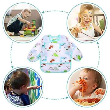 Accmor 4 Pack Long Sleeve Baby Bibs, Waterproof Sleeved Bib Smock for Baby Toddler 6-24 Months