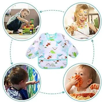 Accmor 4 Pack Long Sleeve Baby Bibs, Waterproof Sleeved Bib Smock for Baby Toddler 6-24 Months