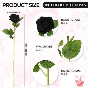 Jexine 100 Pieces Artificial Roses Flowers bulk, Long Stem Realistic Fake Silk Roses Bouquet for Tab...