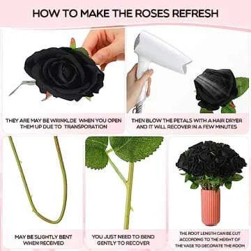 Jexine 100 Pieces Artificial Roses Flowers bulk, Long Stem Realistic Fake Silk Roses Bouquet for Table Centerpiece Vases Wedding Party Home Kitchen Decor (Black)