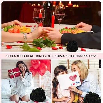 Jexine 100 Pieces Artificial Roses Flowers bulk, Long Stem Realistic Fake Silk Roses Bouquet for Table Centerpiece Vases Wedding Party Home Kitchen Decor (Black)