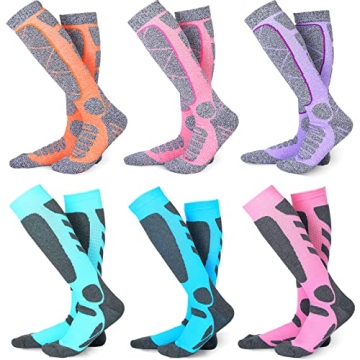 Handepo 6 Pair Ski Socks for Women Men Snow Winter Skiing Socks Thermal Warm High Socks for Skiing S...
