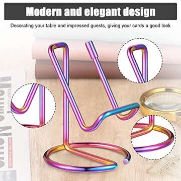 2 Pieces Metal Business Card Holder for Desk, Cell Phone Stand, Elegant Line Business Card Display Holder Stand, Office Desktop ID Name Organizer