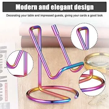 2 Pieces Metal Business Card Holder for Desk, Cell Phone Stand, Elegant Line Business Card Display Holder Stand, Office Desktop ID Name Organizer