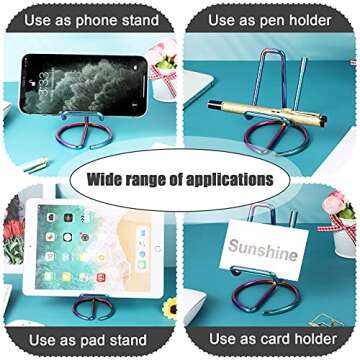 2 Pieces Metal Business Card Holder for Desk, Cell Phone Stand, Elegant Line Business Card Display Holder Stand, Office Desktop ID Name Organizer
