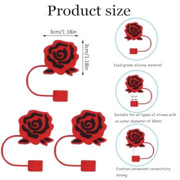 Valentine's Day Rose Straw Caps for Stanley Cups - 3Pcs