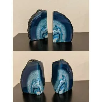 Dyed Blue Agate Bookends - Elegant Home Decor
