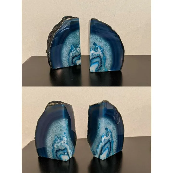 Dyed Blue Agate Bookends - Elegant Home Decor