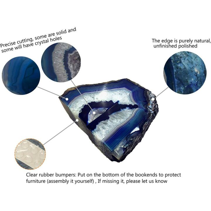 Dyed Blue Agate Bookends - Elegant Home Decor