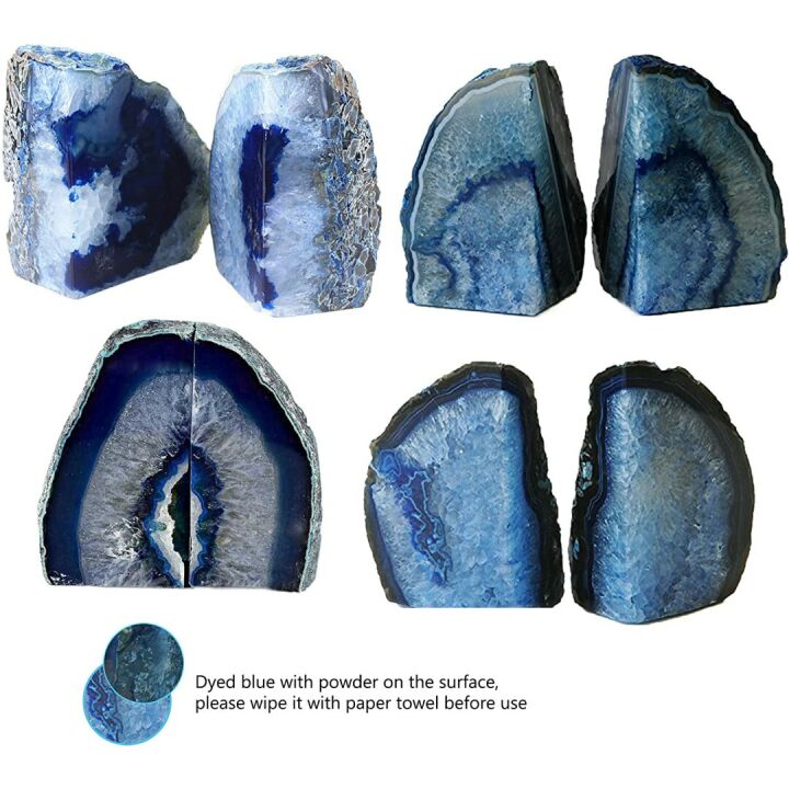 Dyed Blue Agate Bookends - Elegant Home Decor