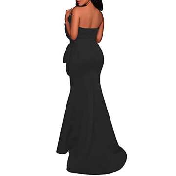 SEBOWEL Women's Sexy Off The Shoulder Dresses Bodycon Bow Applique Evening Cocktail Formal Long Maxi Dress Black,S