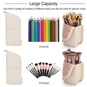 Makeup Brush Case Travel Makeup Brush Holder Portable Makeup Brush Bag Professional Cosmetic Bag Artist Storage Bag Essentials Stand-up Foldable Makeup Cup (Beige)
