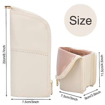 Makeup Brush Case Travel Makeup Brush Holder Portable Makeup Brush Bag Professional Cosmetic Bag Artist Storage Bag Essentials Stand-up Foldable Makeup Cup (Beige)