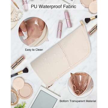 Makeup Brush Case Travel Makeup Brush Holder Portable Makeup Brush Bag Professional Cosmetic Bag Artist Storage Bag Essentials Stand-up Foldable Makeup Cup (Beige)