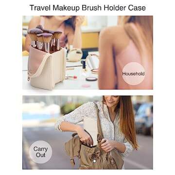 Makeup Brush Case Travel Makeup Brush Holder Portable Makeup Brush Bag Professional Cosmetic Bag Artist Storage Bag Essentials Stand-up Foldable Makeup Cup (Beige)
