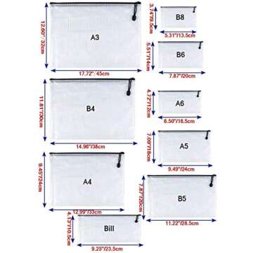 Oaimyy-A5(9"x 7"), Mesh Zipper Pouch Document Folders Bag Plastic Zip File Folders for School Office Supplies, Travel, Organizing Storage-Black,6 Pcs