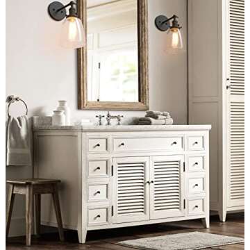 Pathson Vintage Wall Sconce with On Off Switch, Clear Glass Shade Black Vanity Light, Indoor Wall Li...