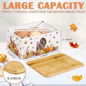 Thanksgiving Decorations, Turkey Thanksgiving Bread Box with Lid, Thanksgiving Bread Storage Kitchen...