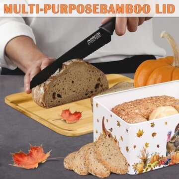 Thanksgiving Decorations, Turkey Thanksgiving Bread Box with Lid, Thanksgiving Bread Storage Kitchen Countertop Decor, Metal Farmhouse Rustic Home Bread Keeper Container Organizer 13"x8.3"x5.1"