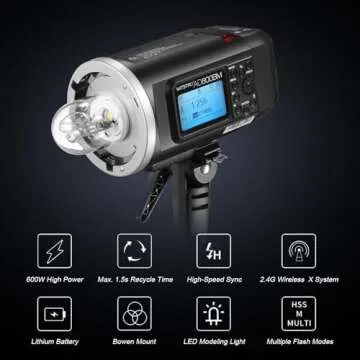 Godox AD600BM Bowens Mount 600Ws GN87 High Speed Sync Outdoor Studio Flash Strobe Monolight Light with 2.4G Wireless X System & 8700mAh Battery with 15x17cm Softbox & Filter & USB LED