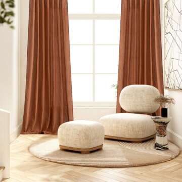 MIULEE Farmhouse Linen Curtains 84 Inch Length for Living Room - Terracotta Semi Sheer Drapes