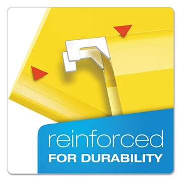 Pendaflex Reinforced Hanging File Folders, Letter Size, Yellow, 1/5 Cut, 25/BX (4152 1/5 YEL)