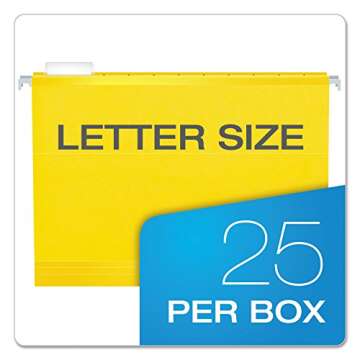 Pendaflex Reinforced Hanging File Folders, Letter Size, Yellow, 1/5 Cut, 25/BX (4152 1/5 YEL)
