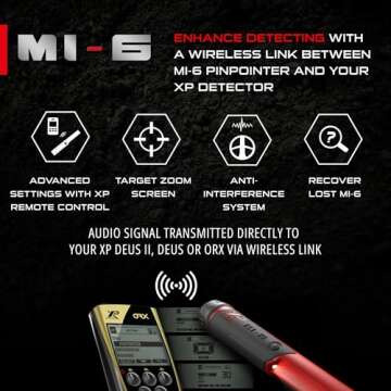 XP Metal Detectors MI-6 Pinpointer, with Wireless connectivity to The Deus II, Deus & ORX Metal detectors, by XP Metal Detectors to be Used by All detectorists (MI-6-AM)