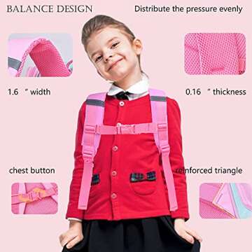 HT HONOR . TRUST Girls Backpack 6-8 Kids Backpacks for Girls Kindergarten Elementary Bookbag Mochilas Escolares Para Niñas Pink Travel School Book Bag for Children 5-7