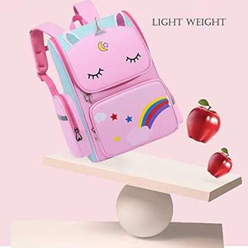 HT HONOR . TRUST Girls Backpack 6-8 Kids Backpacks for Girls Kindergarten Elementary Bookbag Mochilas Escolares Para Niñas Pink Travel School Book Bag for Children 5-7