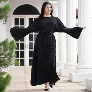 OLEMEK Kaftan Kaftan Abayas for Women Muslim Maxi Dress Dubai One-Piece Loose Full Cover Ethnic Eid Dress Elegant Belted Pleated Long Dress Black XL