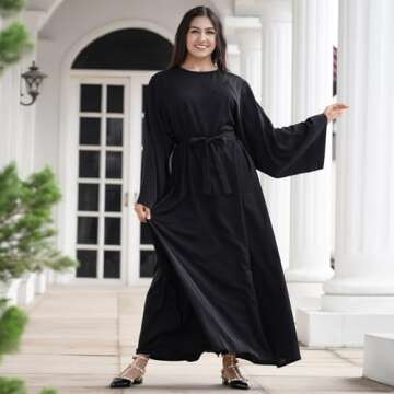 OLEMEK Kaftan Kaftan Abayas for Women Muslim Maxi Dress Dubai One-Piece Loose Full Cover Ethnic Eid Dress Elegant Belted Pleated Long Dress Black XL