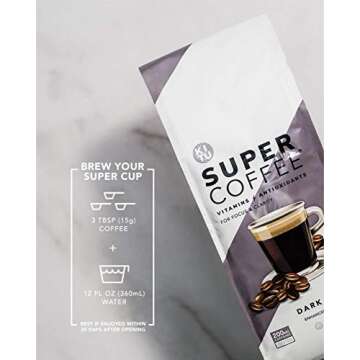Super Coffee Grounds Energy & Immunity (2x Caffeine, Vitamins, Antioxidants) [Mocha] 10 Oz, 3 Pack | Keto Friendly Ground Coffee, 100% Arabica Coffee Ground