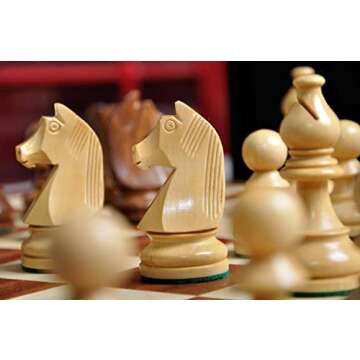 The House of Staunton The Championship Series Chess Set, Box, & Board Combination - Golden Rosewood and Natural Boxwood