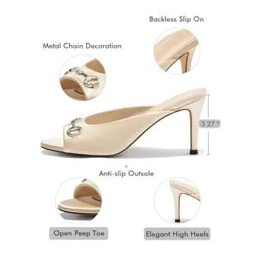 Coutgo Womens Open Peep Toe High Heels Slip On Mules