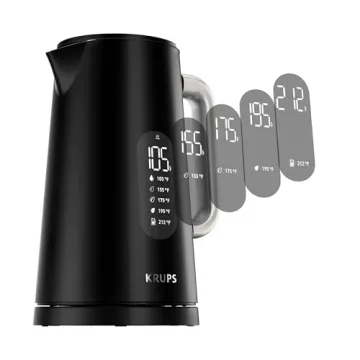 KRUPS Smart Temp Electric Kettle: 1.7L Capacity, 5 Precise Temperature Settings, Digital Display, Co...
