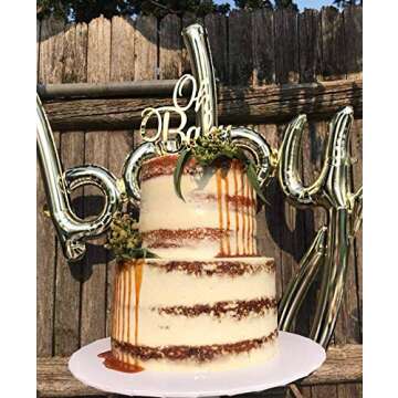 LOVELY BITON Mirrored Gold Oh Baby Cake Topper, Baby Shower 1st Birthday Party Decorations, Welcome Baby Decorations, Baby Shower Party Cake Decor