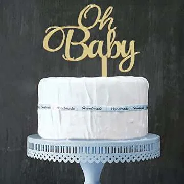 LOVELY BITON Mirrored Gold Oh Baby Cake Topper, Baby Shower 1st Birthday Party Decorations, Welcome Baby Decorations, Baby Shower Party Cake Decor