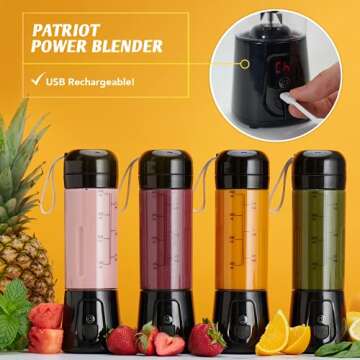 PATRIOT HEALTH ALLIANCE Patriot Power Blender, Portable, Cord-Free USB Rechargeable Mini Blender, Ma...
