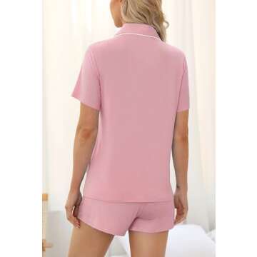Samring Womens Pajamas Set Short Sleeve Sleepwear Button Down Nightwear Shorts Soft Pj Sets S-XXL