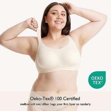 COMFELIE Wireless Bra with Support D-G Cups for Women Seamless Bra, Zero Gravity Sculpt 1-Inch Uplift Full Coverage Bra EB066 Almond